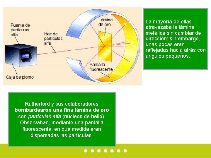  Rutherford y sus colaboradores bombardearon una fina lámina de oro con partículas alfa