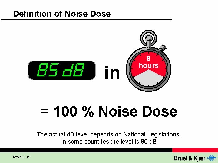 Definition of Noise Dose in 8 hours = 100 % Noise Dose The actual