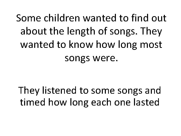 Some children wanted to find out about the length of songs. They wanted to