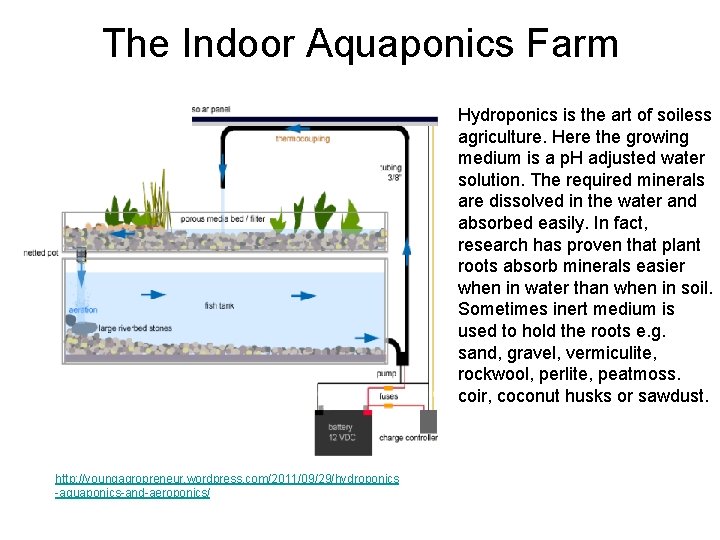 The Indoor Aquaponics Farm Hydroponics is the art of soiless agriculture. Here the growing