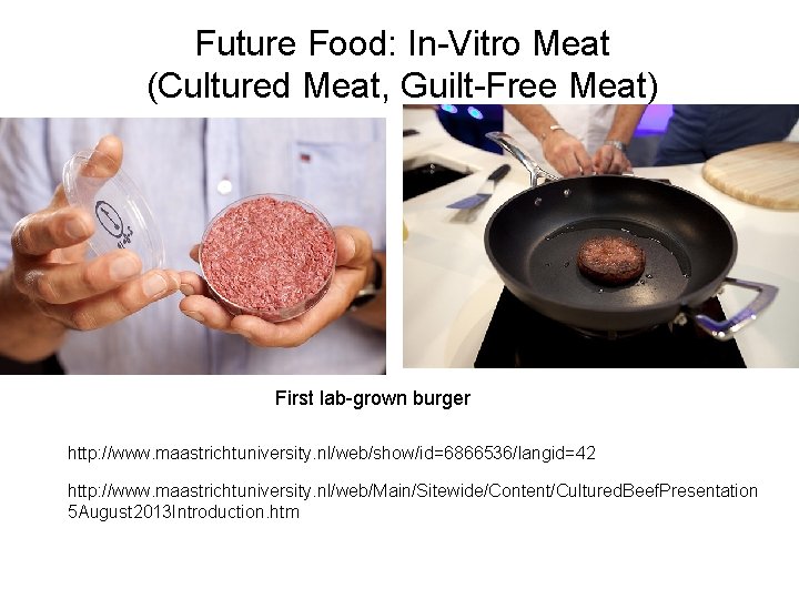 Future Food: In-Vitro Meat (Cultured Meat, Guilt-Free Meat) First lab-grown burger http: //www. maastrichtuniversity.