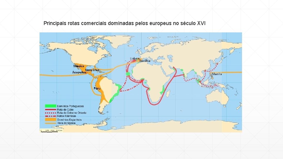 Principais rotas comerciais dominadas pelos europeus no século XVI 