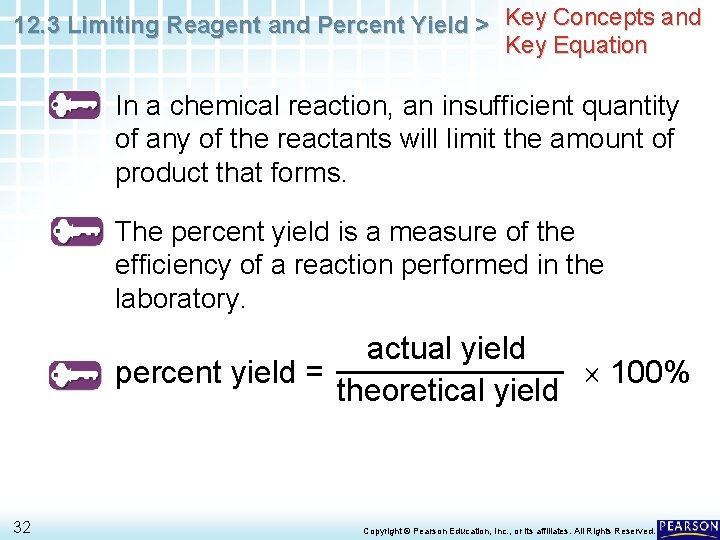 12. 3 Limiting Reagent and Percent Yield > Key Concepts and Key Equation In