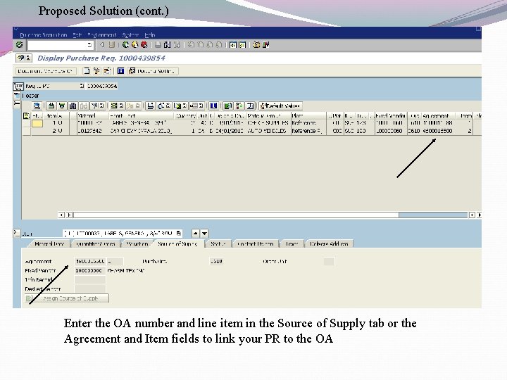 Proposed Solution (cont. ) Enter the OA number and line item in the Source