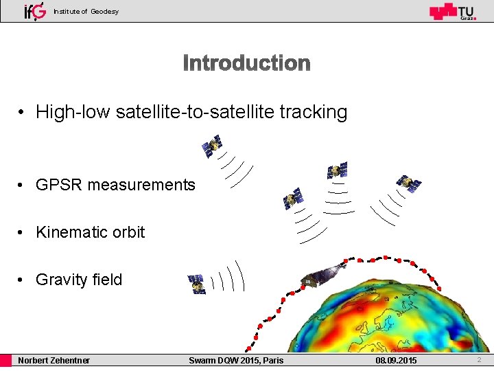 Institute of Geodesy • High-low satellite-to-satellite tracking • GPSR measurements • Kinematic orbit •