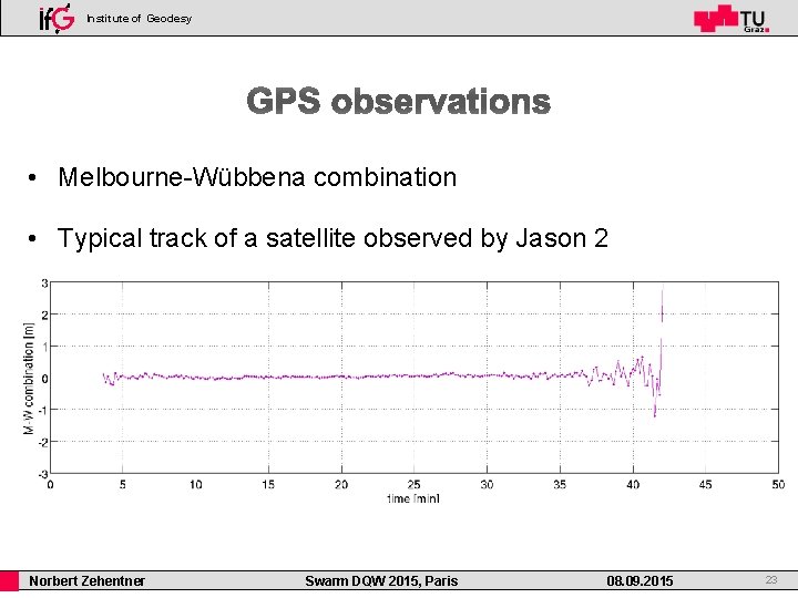 Institute of Geodesy • Melbourne-Wübbena combination • Typical track of a satellite observed by