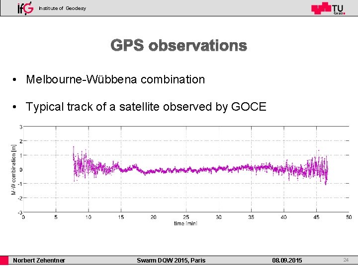 Institute of Geodesy • Melbourne-Wübbena combination • Typical track of a satellite observed by