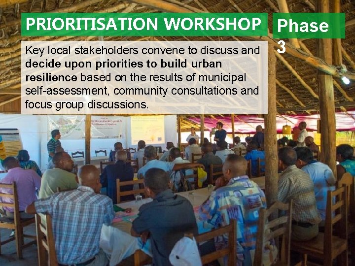 PRIORITISATION WORKSHOP Phase Key local stakeholders convene to discuss and decide upon priorities to