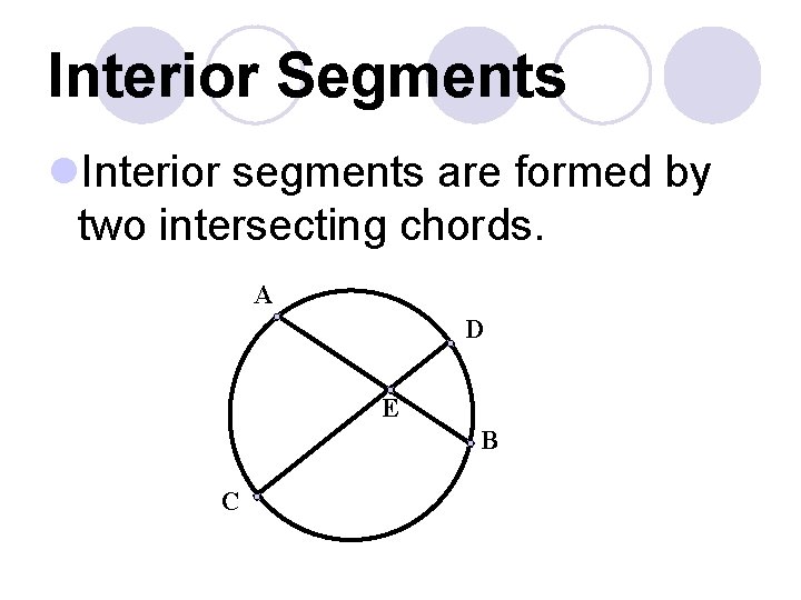 Interior Segments l. Interior segments are formed by two intersecting chords. A D E