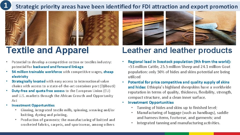 1 Strategic priority areas have been identified for FDI attraction and export promotion Textile