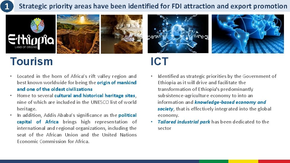 1 Strategic priority areas have been identified for FDI attraction and export promotion Tourism