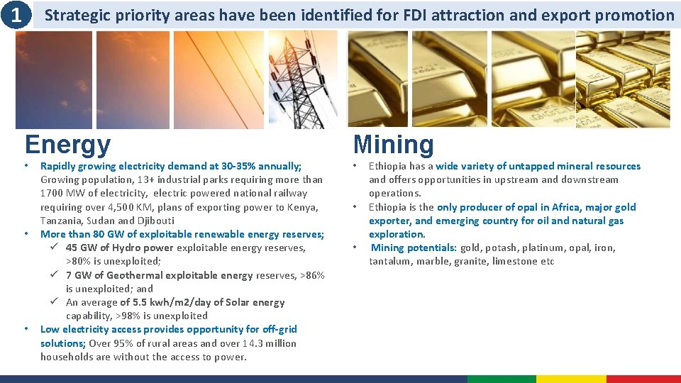 1 Strategic priority areas have been identified for FDI attraction and export promotion Energy