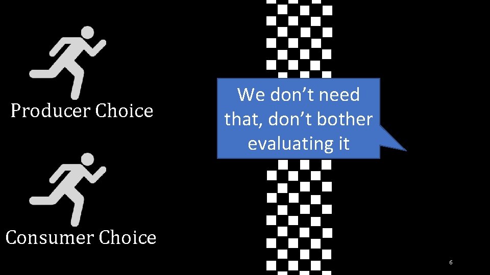 Producer Choice We don’t need that, don’t bother evaluating it Consumer Choice 6 Producer Choice We don’t need that, don’t bother evaluating it Consumer Choice 6