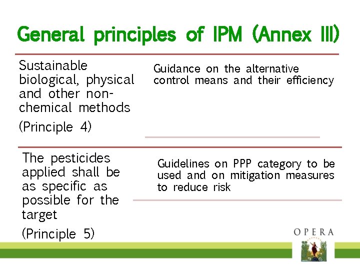 General principles of IPM (Annex III) Sustainable biological, physical and other nonchemical methods (Principle
