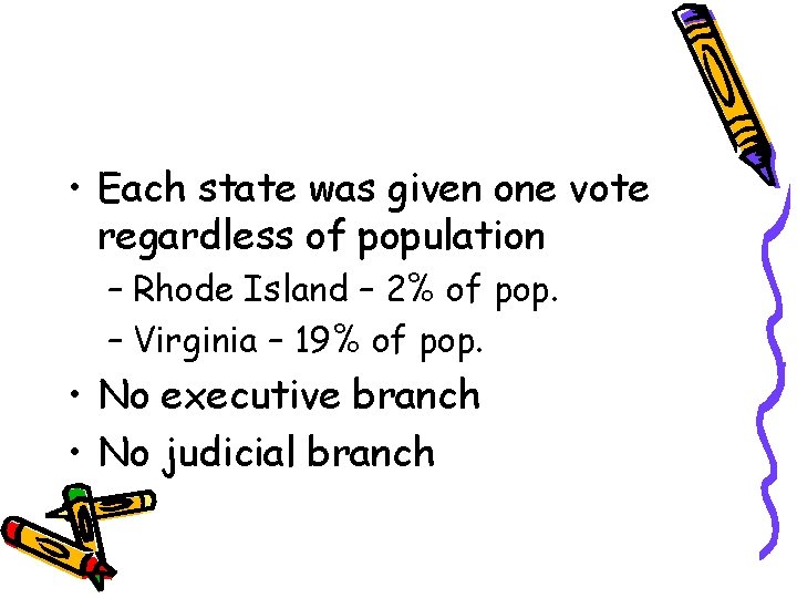  • Each state was given one vote regardless of population – Rhode Island