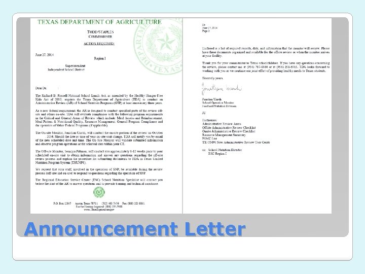 Announcement Letter Announcement Letter