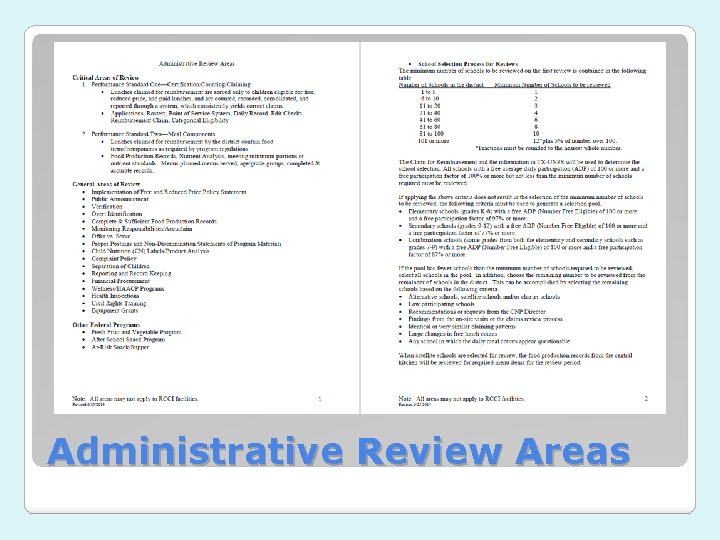 Administrative Review Areas Administrative Review Areas