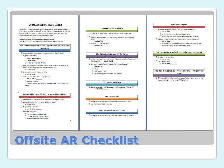 Offsite AR Checklist Offsite AR Checklist