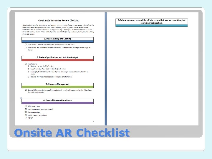 Onsite AR Checklist Onsite AR Checklist