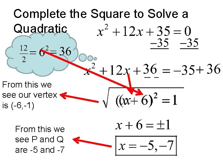 Complete the Square to Solve a Quadratic From this we see our vertex is Complete the Square to Solve a Quadratic From this we see our vertex is