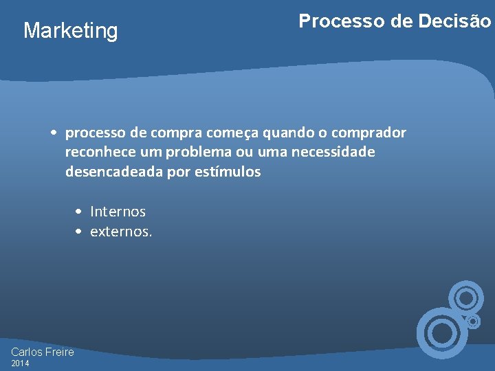 Marketing Processo de Decisão • processo de compra começa quando o comprador reconhece um
