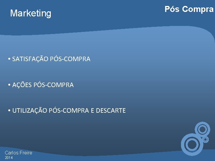 Marketing • SATISFAÇÃO PÓS-COMPRA • AÇÕES PÓS-COMPRA • UTILIZAÇÃO PÓS-COMPRA E DESCARTE Carlos Freire