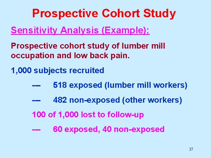 Prospective Cohort Study Sensitivity Analysis (Example): Prospective cohort study of lumber mill occupation and Prospective Cohort Study Sensitivity Analysis (Example): Prospective cohort study of lumber mill occupation and