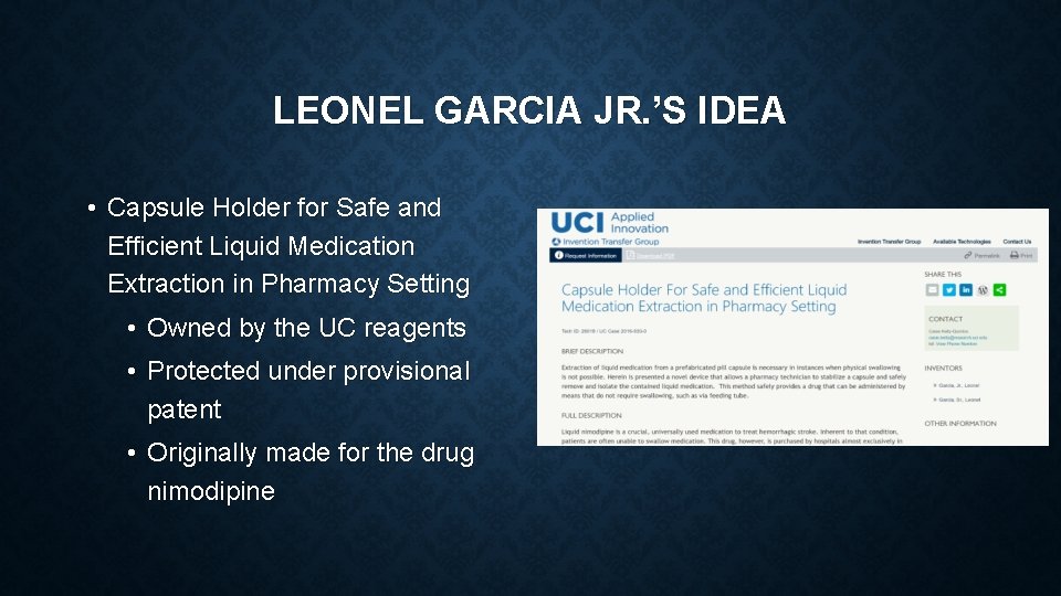 LEONEL GARCIA JR. ’S IDEA • Capsule Holder for Safe and Efficient Liquid Medication