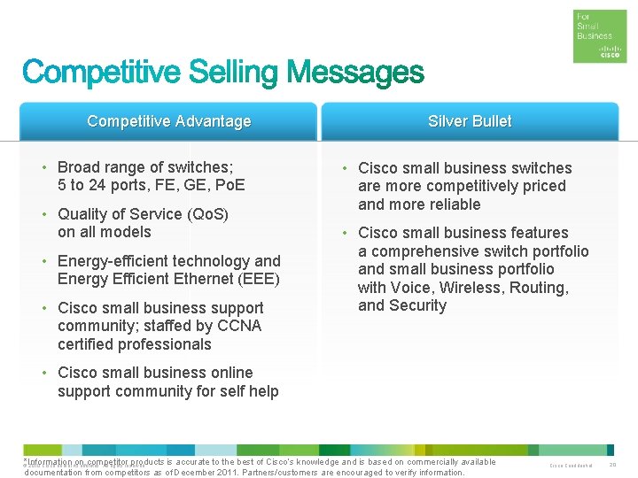 Competitive Advantage • Broad range of switches; 5 to 24 ports, FE, GE, Po.