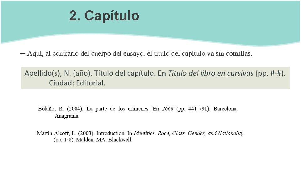 2. Capítulo – Aquí, al contrario del cuerpo del ensayo, el título del capítulo