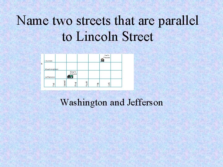 Name two streets that are parallel to Lincoln Street Washington and Jefferson 