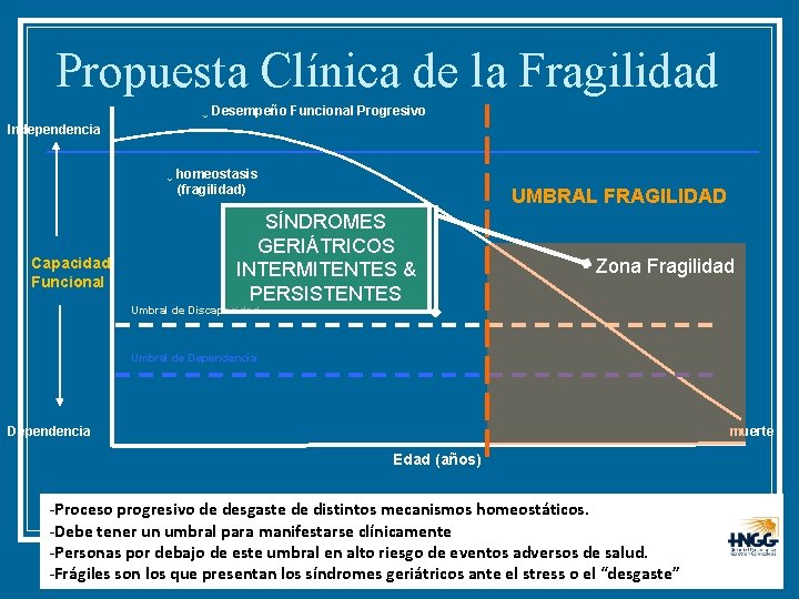 Propuesta Clínica de la Fragilidad ↓ Desempeño Funcional Progresivo Independencia ↓ homeostasis (fragilidad) Capacidad