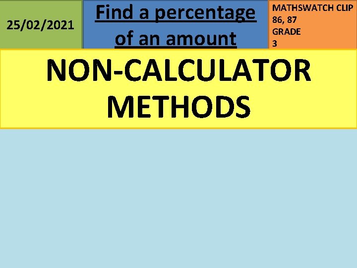 25/02/2021 Find a percentage of an amount MATHSWATCH CLIP 86, 87 GRADE 3 NON-CALCULATOR