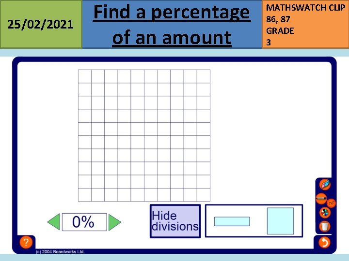 25/02/2021 Find a percentage of an amount MATHSWATCH CLIP 86, 87 GRADE 3 