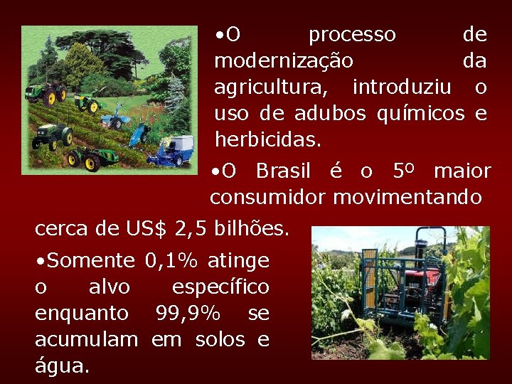 • O processo de modernização da agricultura, introduziu o uso de adubos químicos • O processo de modernização da agricultura, introduziu o uso de adubos químicos