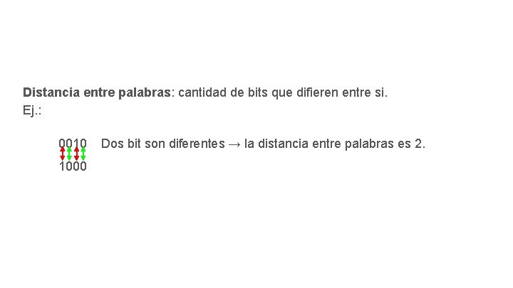 Distancia entre palabras: cantidad de bits que difieren entre si. Ej. : 0010 1000