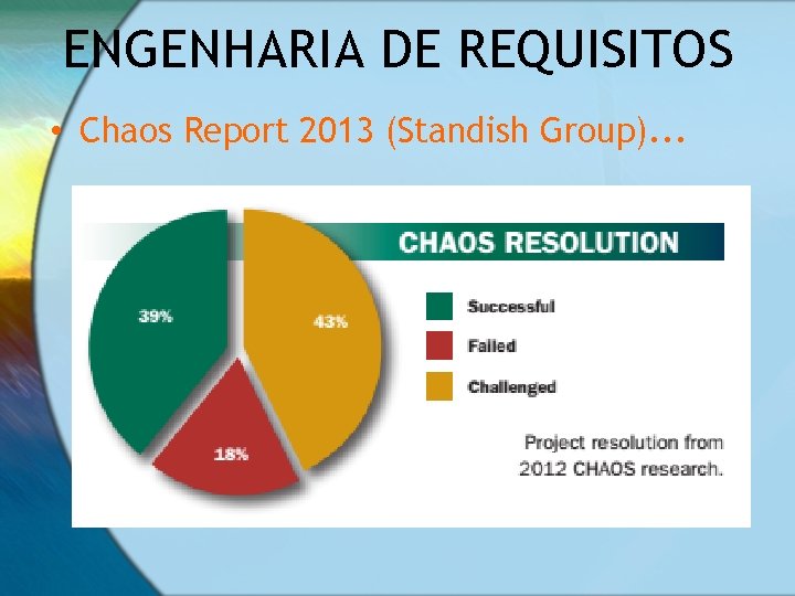 ENGENHARIA DE REQUISITOS • Chaos Report 2013 (Standish Group). . . 