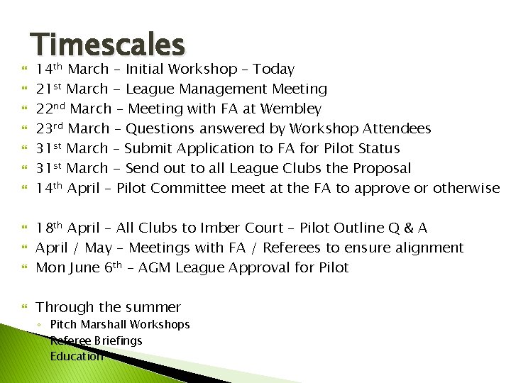 Timescales 14 th March – Initial Workshop – Today 21 st March - Timescales 14 th March – Initial Workshop – Today 21 st March -