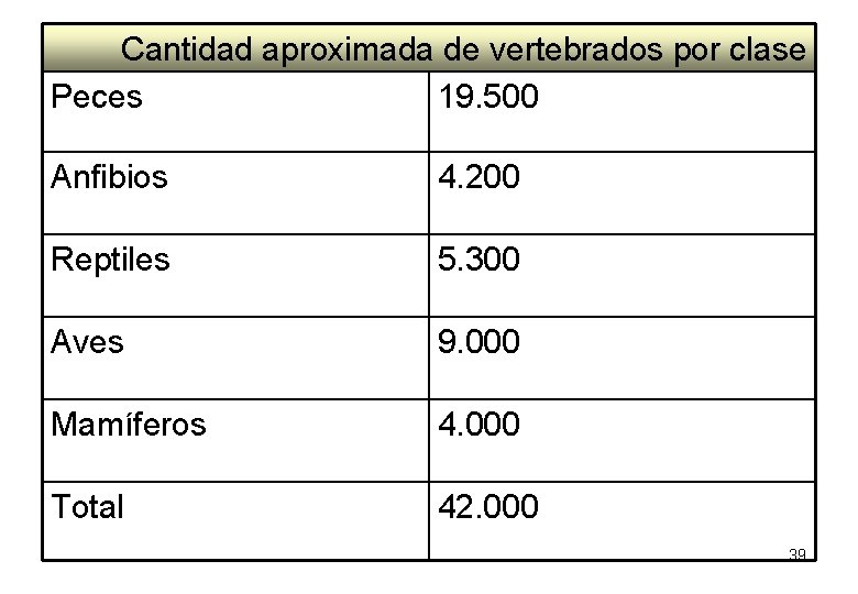 Cantidad aproximada de vertebrados por clase Peces 19. 500 Anfibios 4. 200 Reptiles 5. Cantidad aproximada de vertebrados por clase Peces 19. 500 Anfibios 4. 200 Reptiles 5.