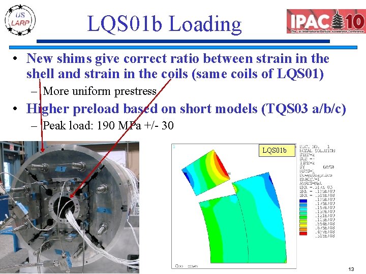 LQS 01 b Loading • New shims give correct ratio between strain in the