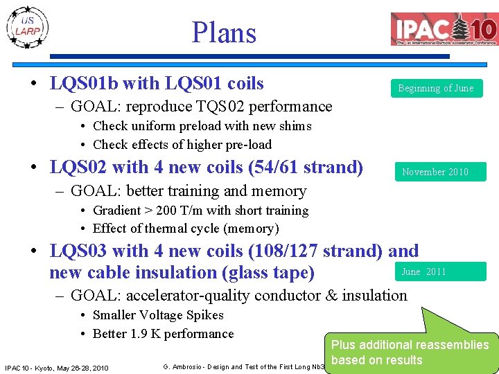 Plans • LQS 01 b with LQS 01 coils Beginning of June – GOAL: