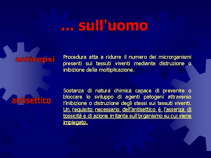 Procedura atta a ridurre il numero dei microrganismi presenti sui tessuti viventi mediante distruzione