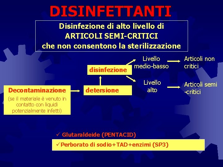 Disinfezione di alto livello di ARTICOLI SEMI-CRITICI che non consentono la sterilizzazione disinfezione Decontaminazione