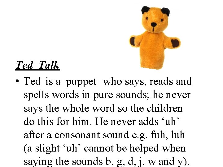 Ted Talk • Ted is a puppet who says, reads and spells words in
