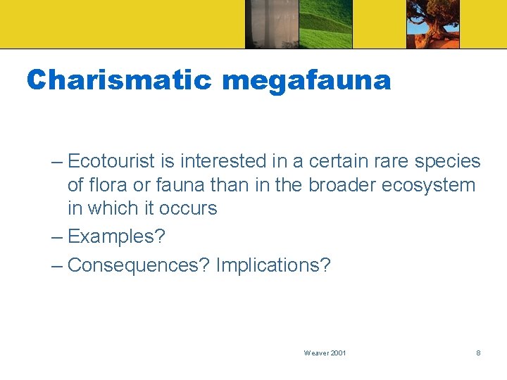 Charismatic megafauna – Ecotourist is interested in a certain rare species of flora or