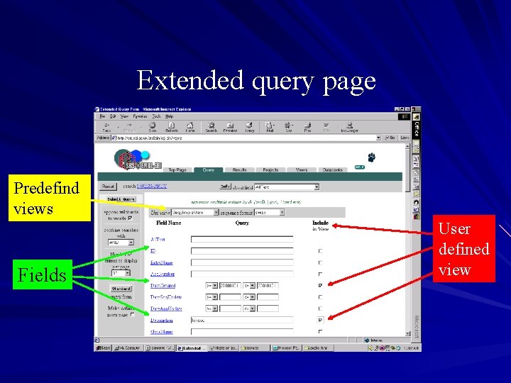 Extended query page Predefind views Fields User defined view 