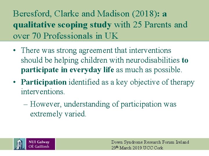 Beresford, Clarke and Madison (2018): a qualitative scoping study with 25 Parents and over