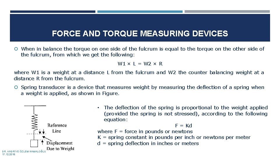 FORCE AND TORQUE MEASURING DEVICES When in balance the torque on one side of