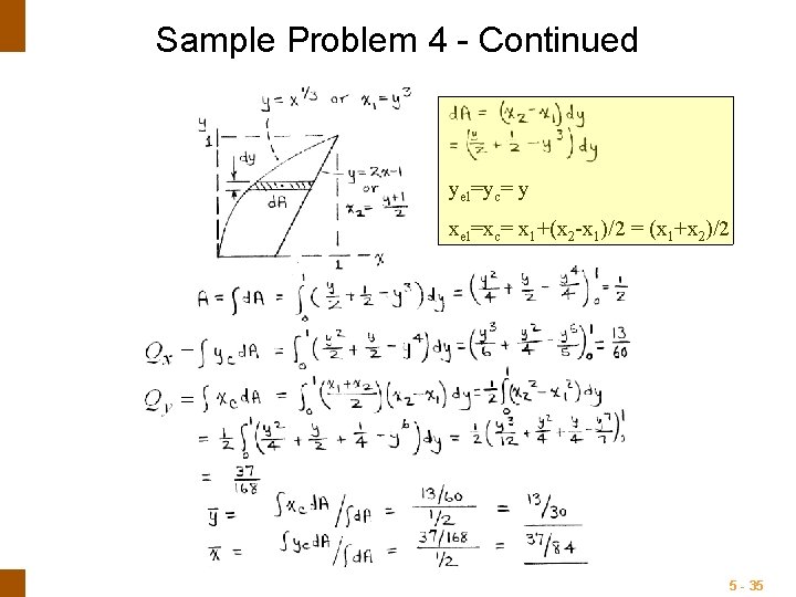 Sample Problem 4 - Continued yel=yc= y xel=xc= x 1+(x 2 -x 1)/2 =