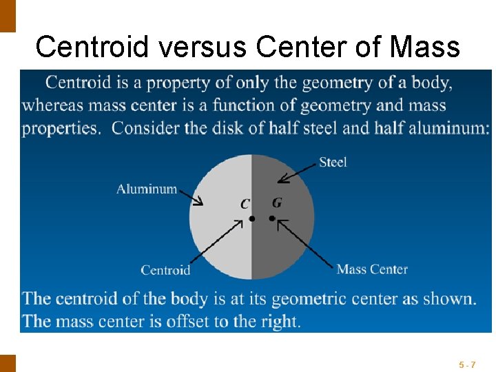 ENGINEERING MECHANICS : STATICS Centroid versus Center of Mass 5 -7 
